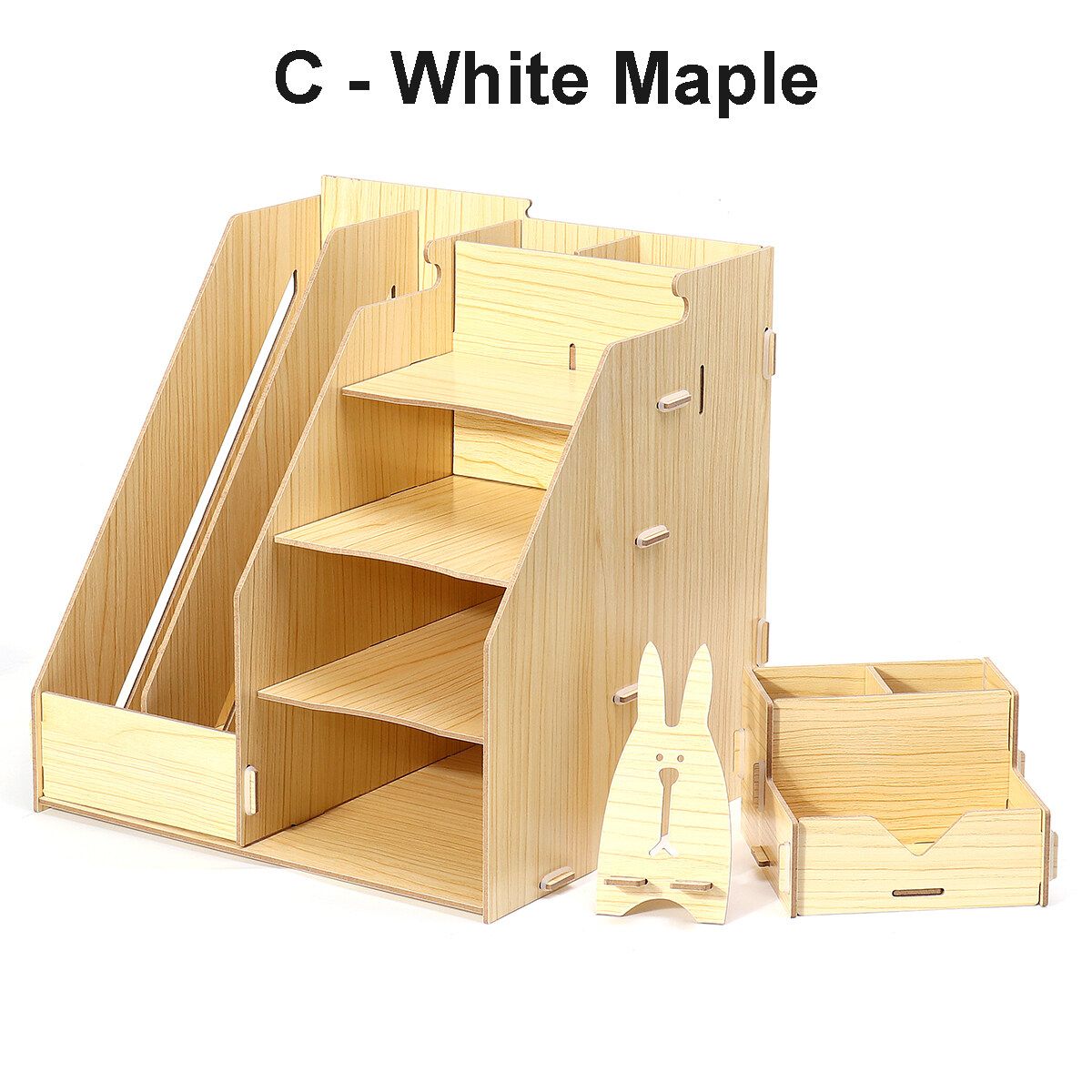 Table Storage Rack Desktop Pen Pencil Organizer File Stand Holder Rack Box Office Case White Maple