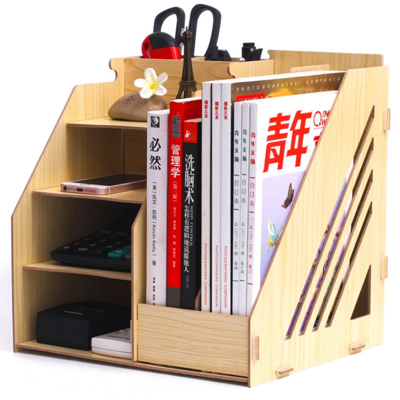 Table Storage Rack Desktop Pen Pencil Organizer File Stand Holder Rack Box Office Case White Maple
