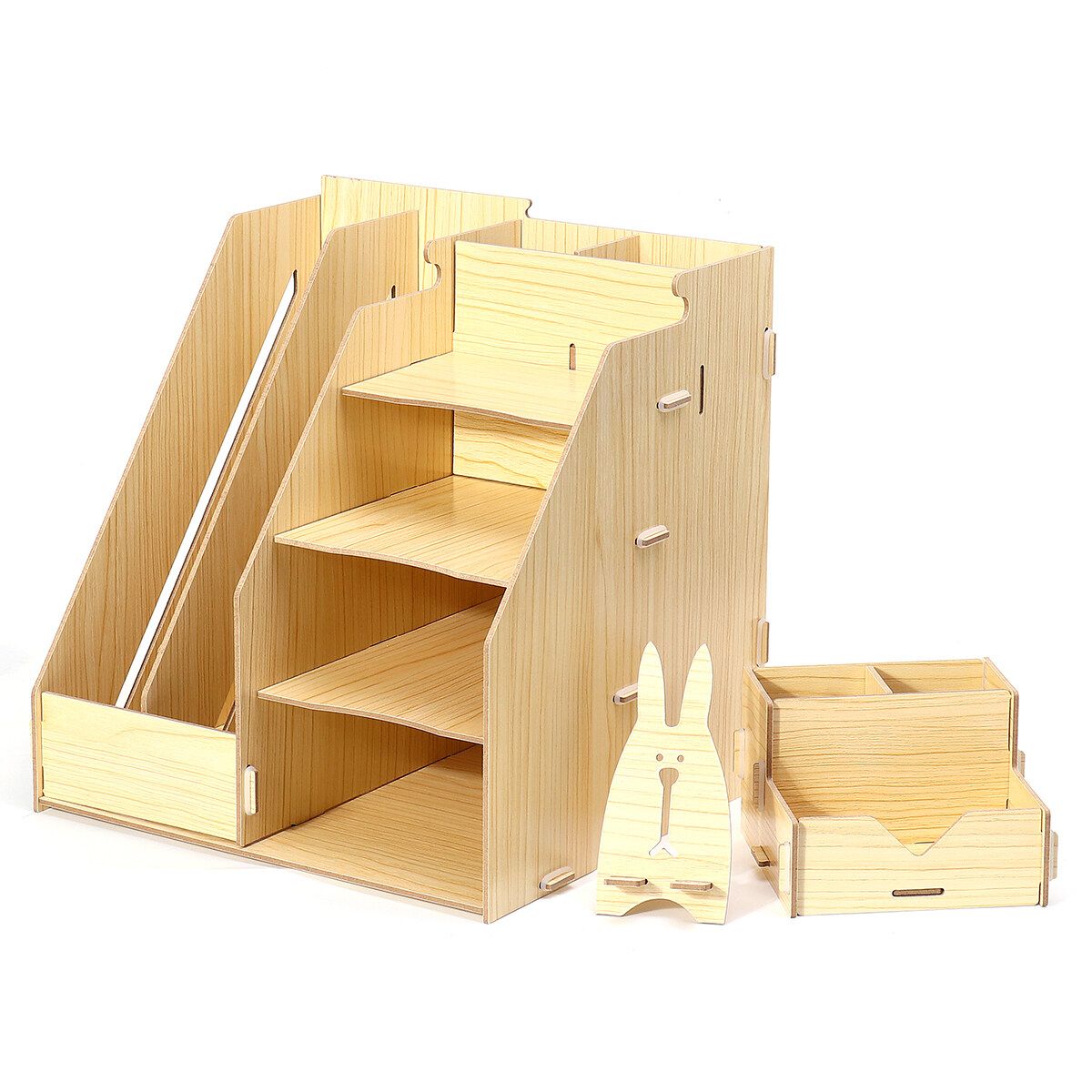 Table Storage Rack Desktop Pen Pencil Organizer File Stand Holder Rack Box Office Case White Maple