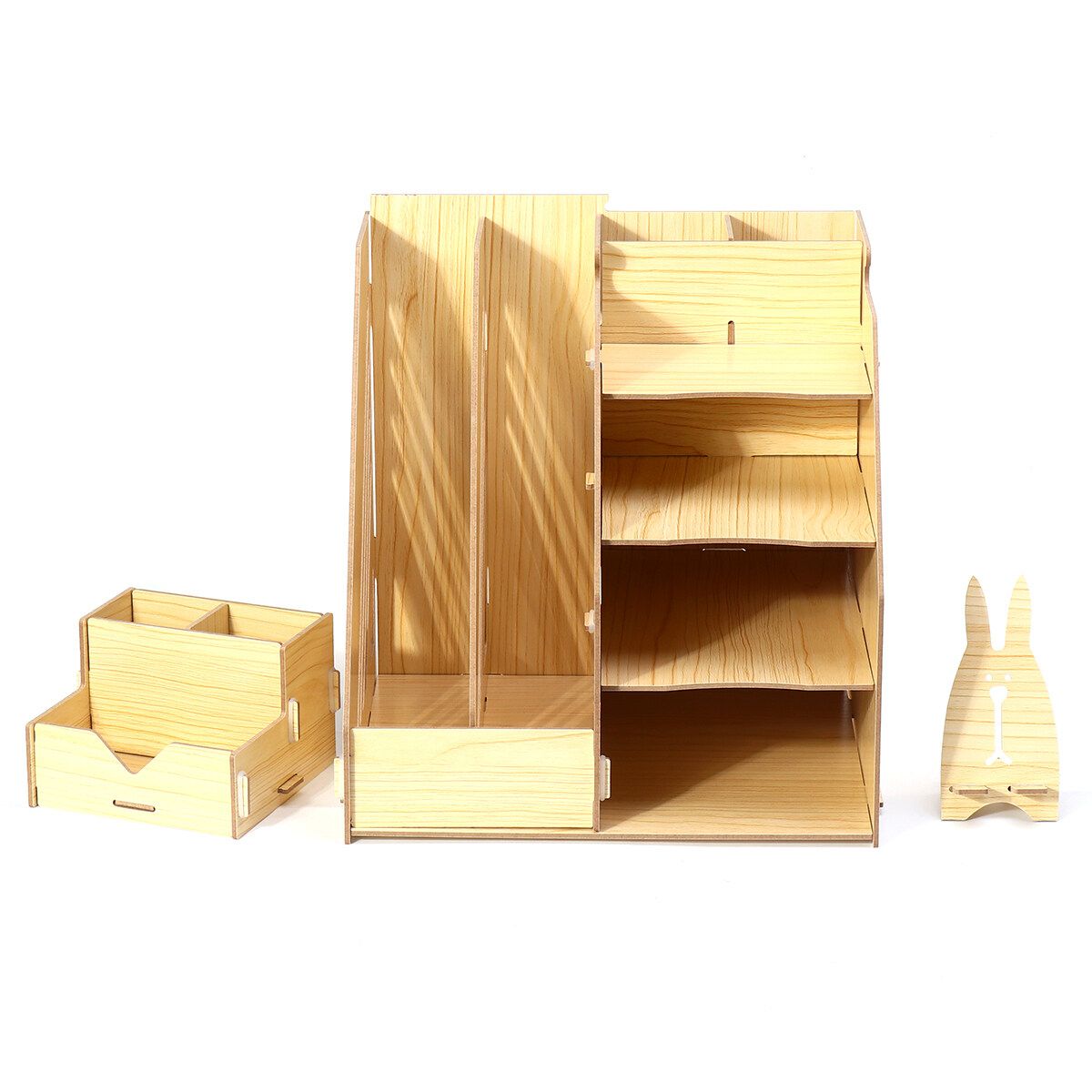 Table Storage Rack Desktop Pen Pencil Organizer File Stand Holder Rack Box Office Case White Maple