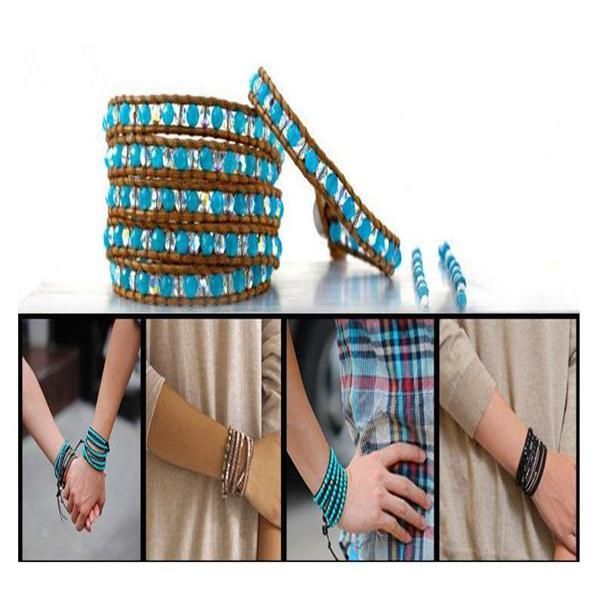 Men/Women Weaving Leather Strand Bacelets Wrap European Bead Bracelets Jewelry