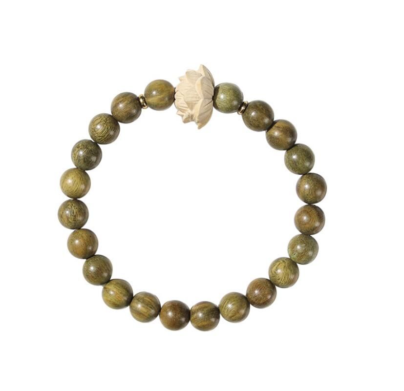 Green Sandalwood Bracelet Strand Lotus Luck Bracelet
