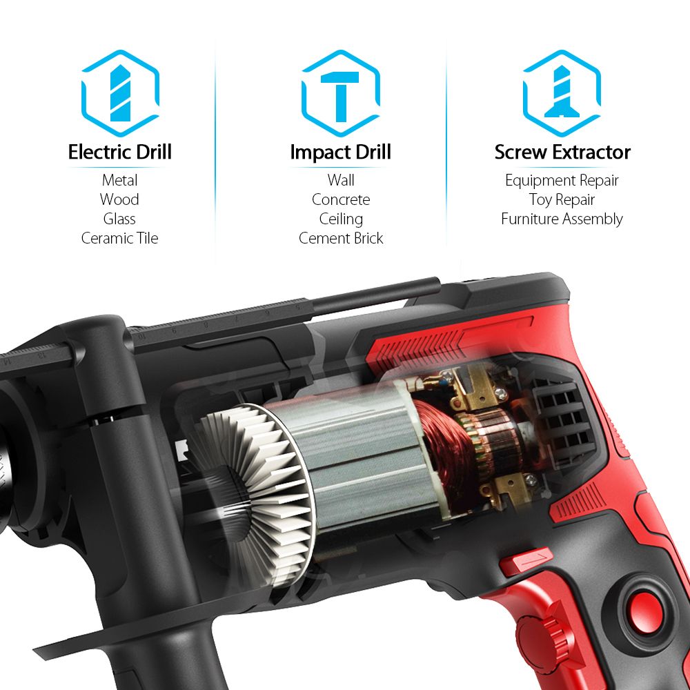 Hammer Drill Impact Drill 850W 3000 RPM Hand Electric Drill