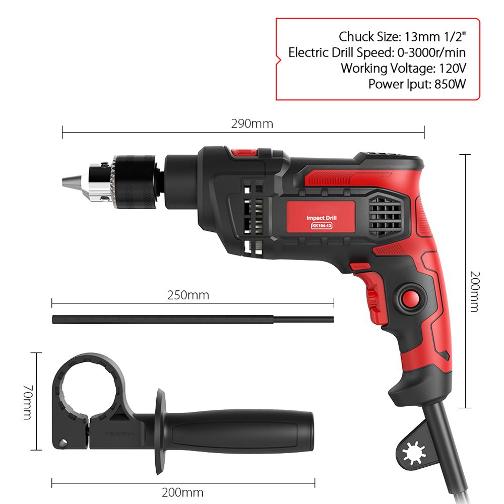 Hammer Drill Impact Drill 850W 3000 RPM Hand Electric Drill