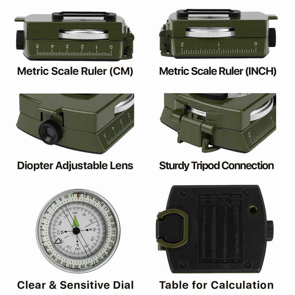 Professional Pocket Metal Sighting Compass Clinometer H7jp