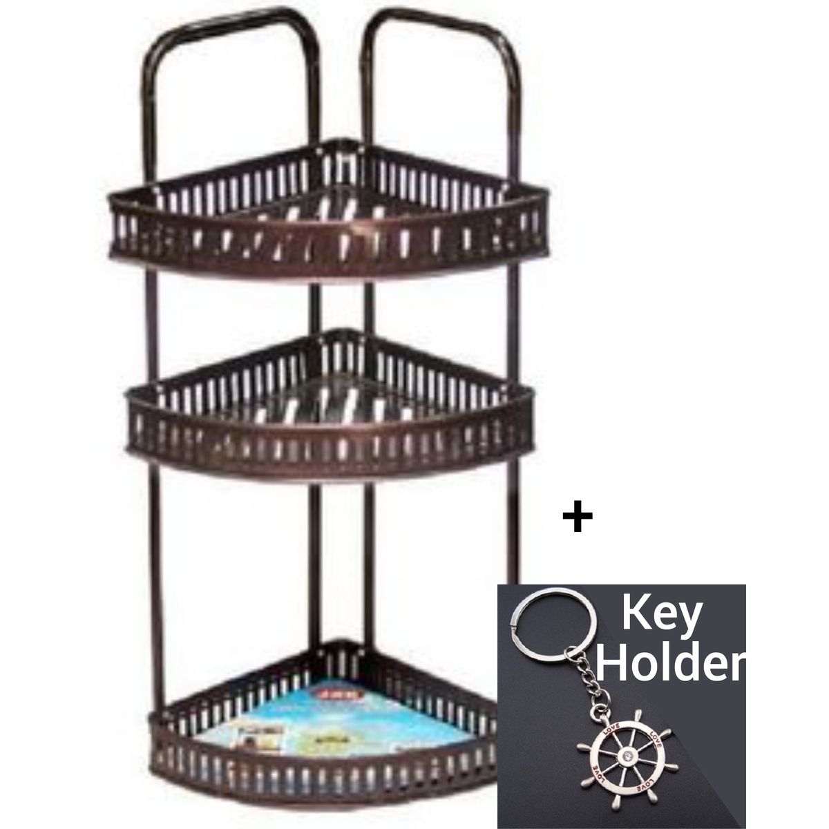 Wall Mounted 3 Layer Triangular Bathroom /Corridor Corner Rack Wall Storage Shelf + Key Holder