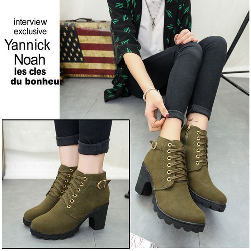 Autumn High-Heeled Women's Shoes Knight Ankle Boots-Green