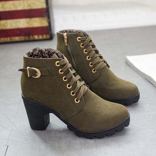 Autumn High-Heeled Women's Shoes Knight Ankle Boots-Green