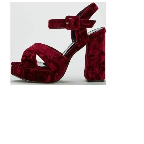 Stylish Crushed Velvet Platform Block Heel Sandals- Black