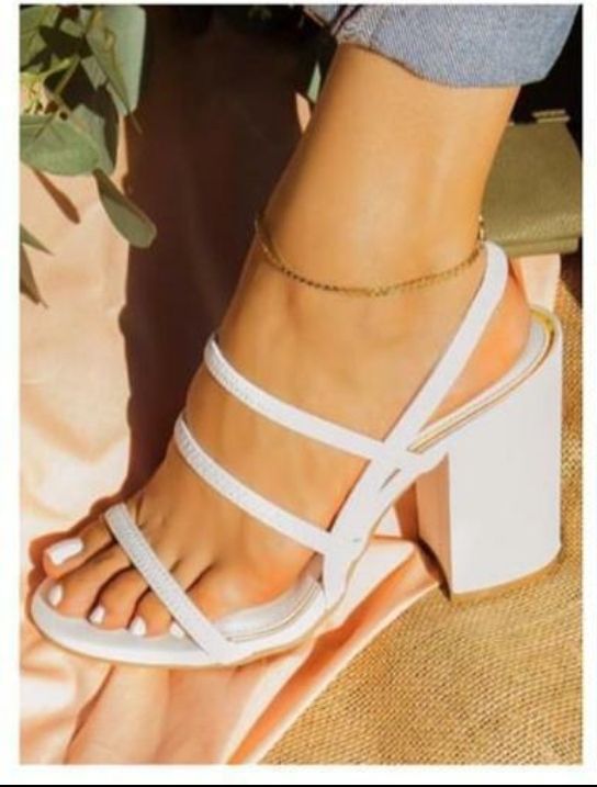 Ladies Lovely Block Heeled Sandal White