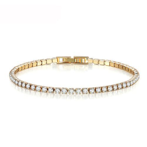 2.5mm Single Row Full Diamond Bracelet Female Round Zircon Tennis Chain Gold