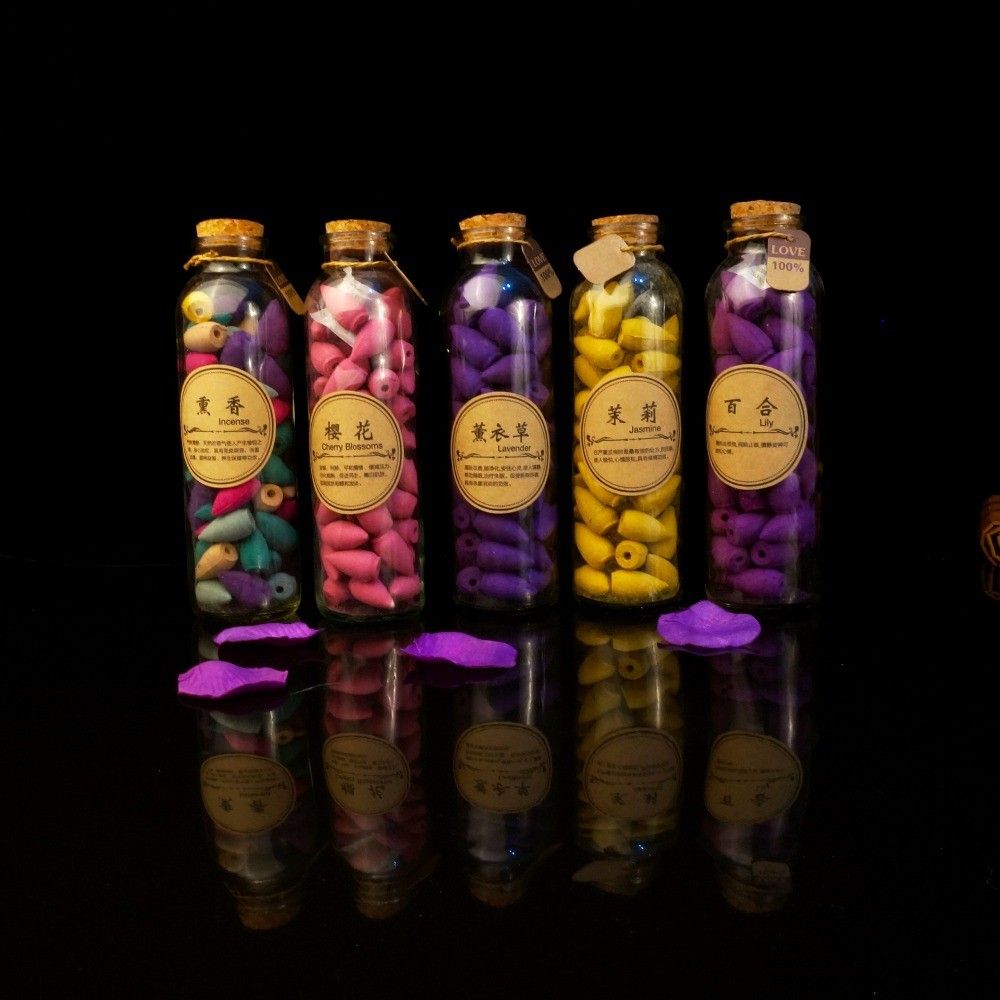 58pcs Glass Bottle Package Natural Smoke Backflow Incense
