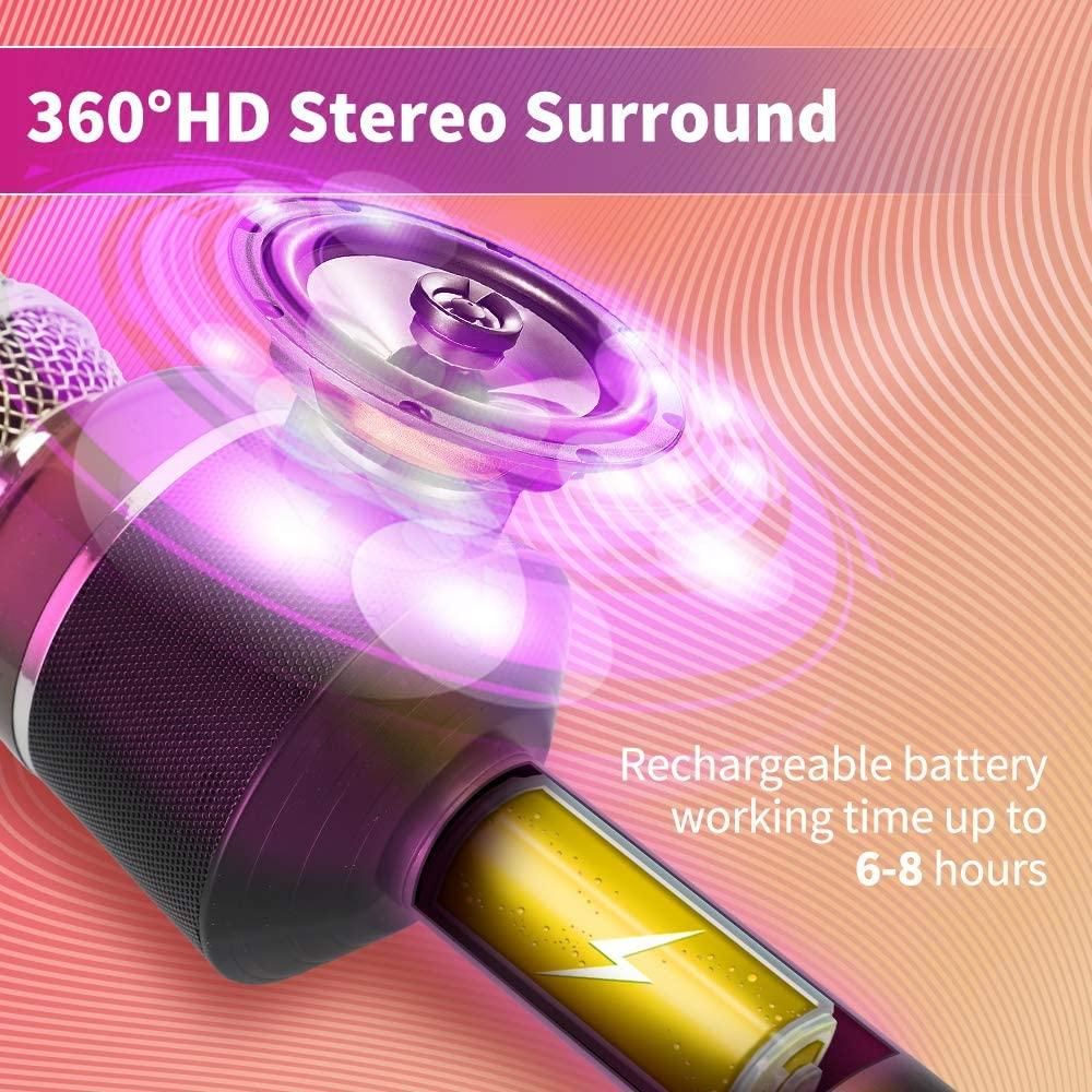 Karaoke Microphone for Kids, Wireless Bluetooth Karaoke Portable Mic Speaker Player Recorder for KTV Birthday Party