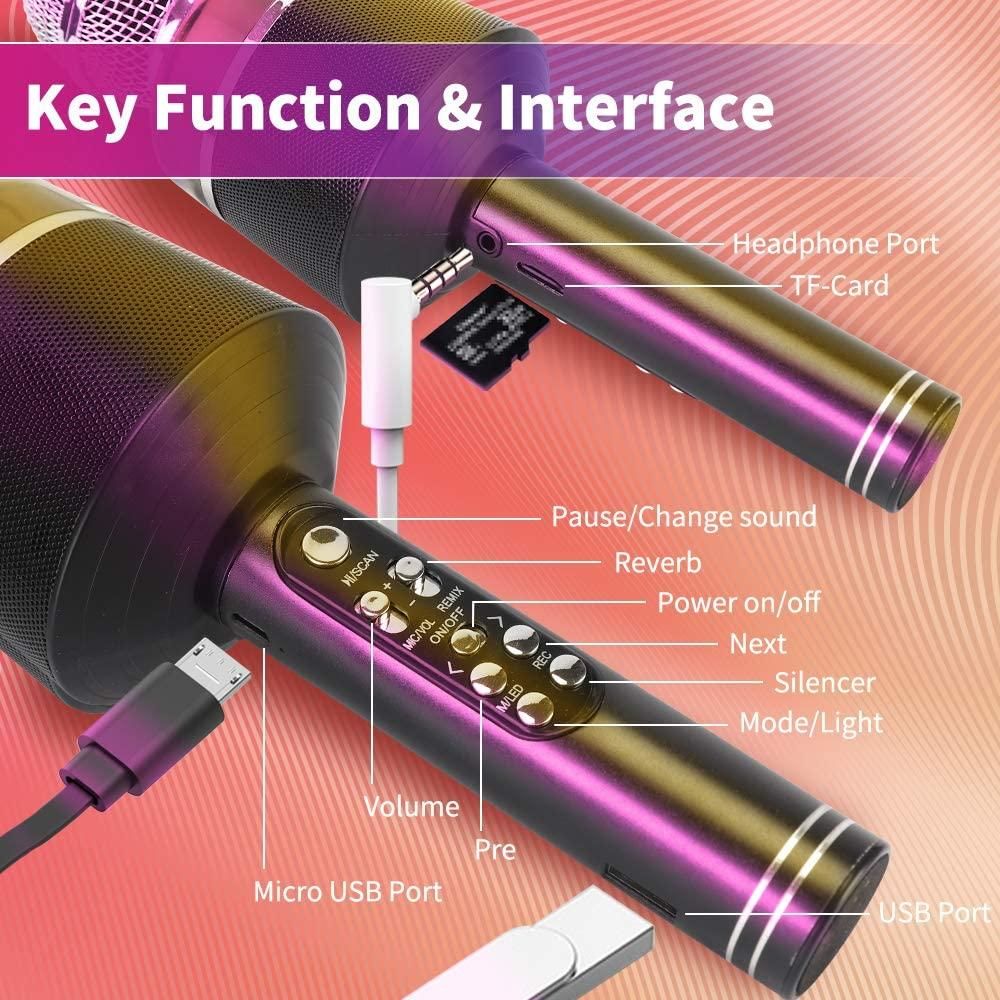Karaoke Microphone for Kids, Wireless Bluetooth Karaoke Portable Mic Speaker Player Recorder for KTV Birthday Party