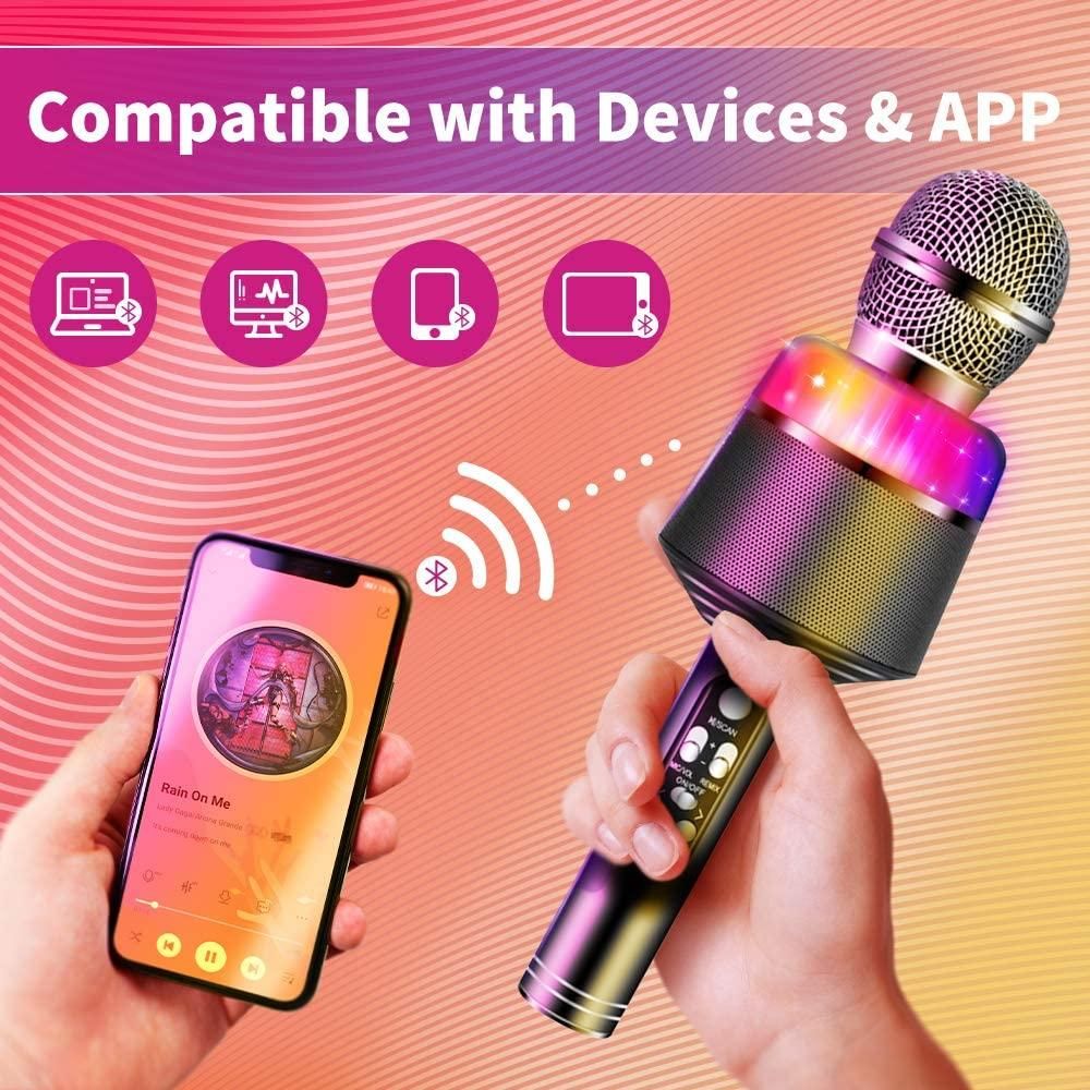 Karaoke Microphone for Kids, Wireless Bluetooth Karaoke Portable Mic Speaker Player Recorder for KTV Birthday Party