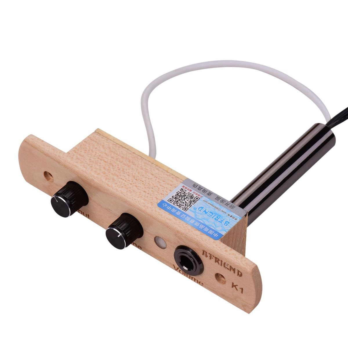 Cajon Drum Sound Hole Pickup Microphone Pick-up System for Box Drum with Tone Volume Control 6.35mm Output Jack