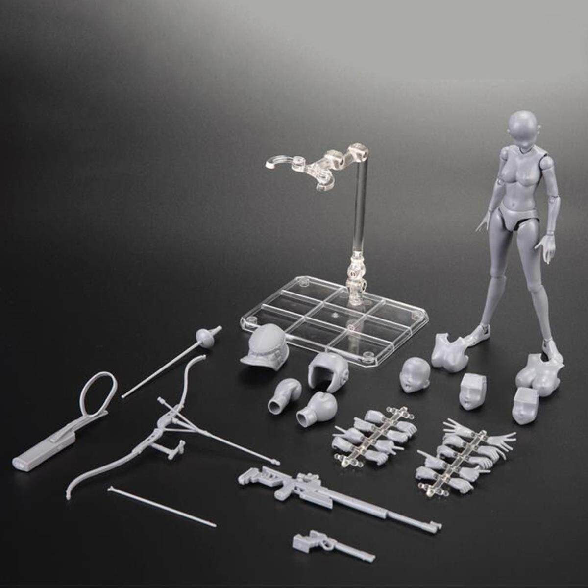 15cm Sports/Shooting PVC Mannequin Movable Joint Male/ Female Action Figure -- Male / Female & Sports / Shooting A Female Grey Shooting Fight