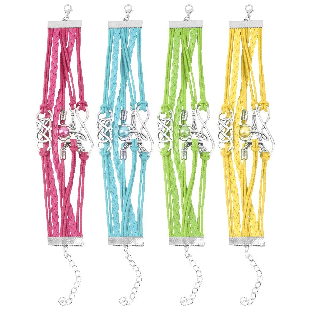 Vintage Eiffel Tower Cuff Friendship Bracelet Multilayer PU Leather Bangle-multicolor