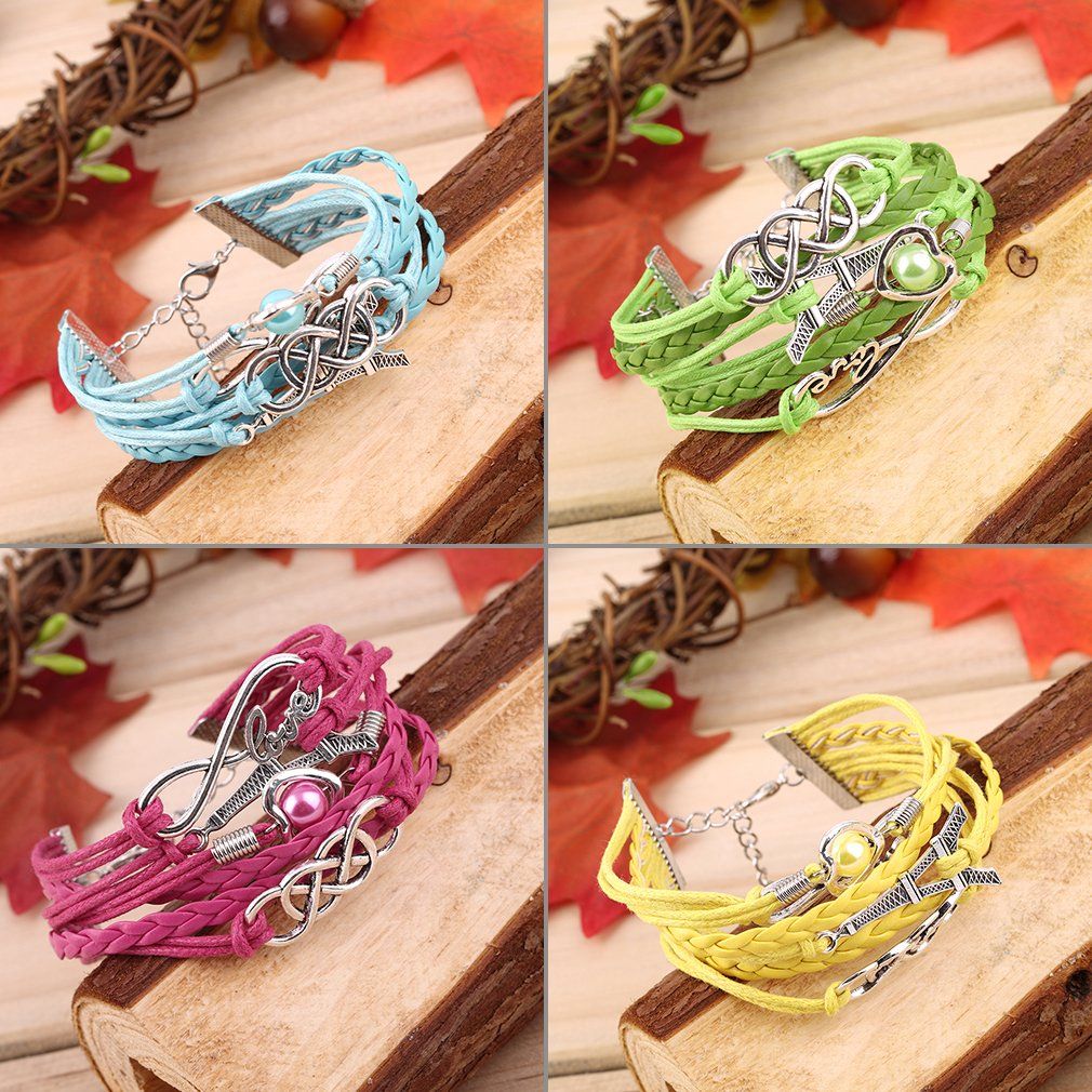 Vintage Eiffel Tower Cuff Friendship Bracelet Multilayer PU Leather Bangle-multicolor