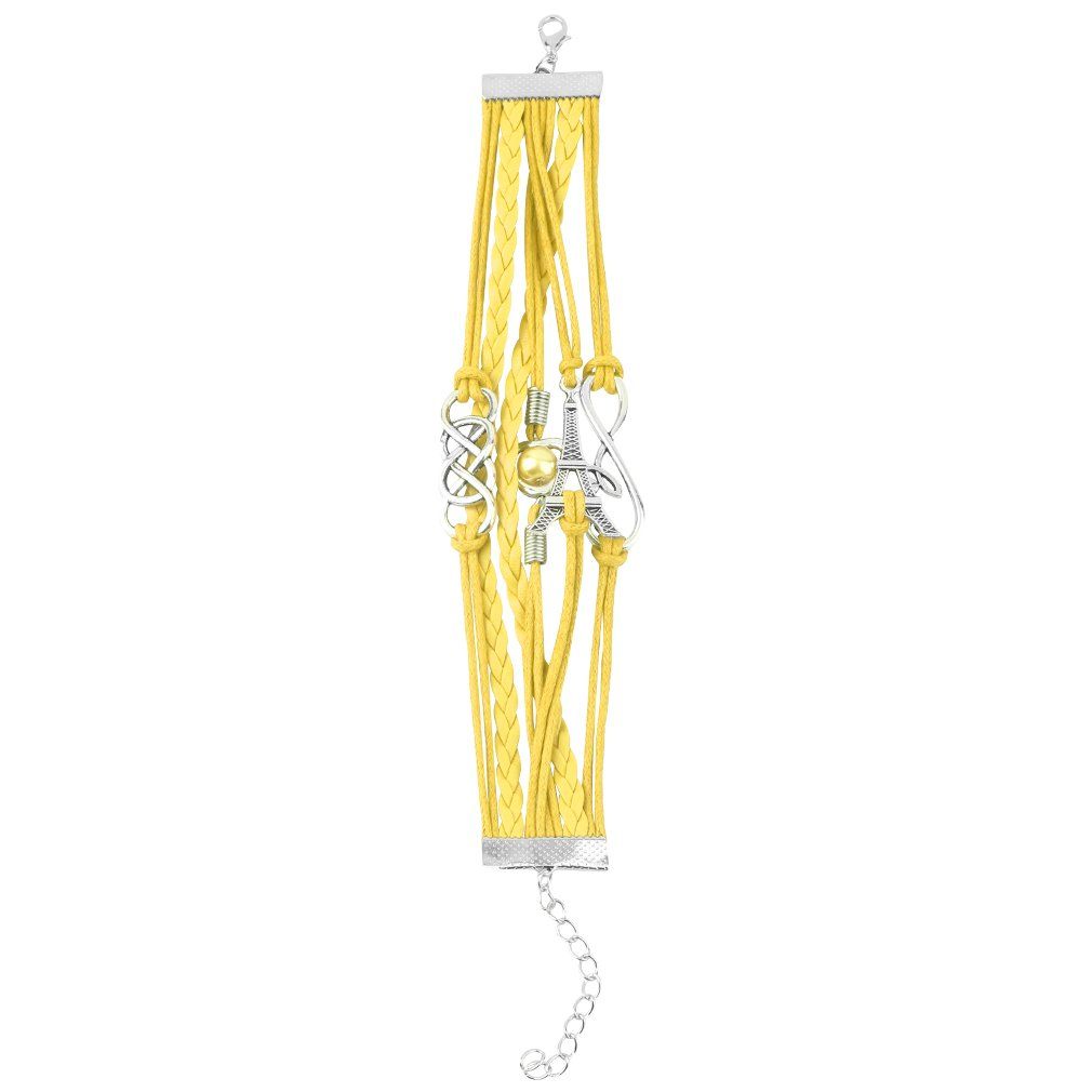 Vintage Eiffel Tower Cuff Friendship Bracelet Multilayer PU Leather Bangle-multicolor