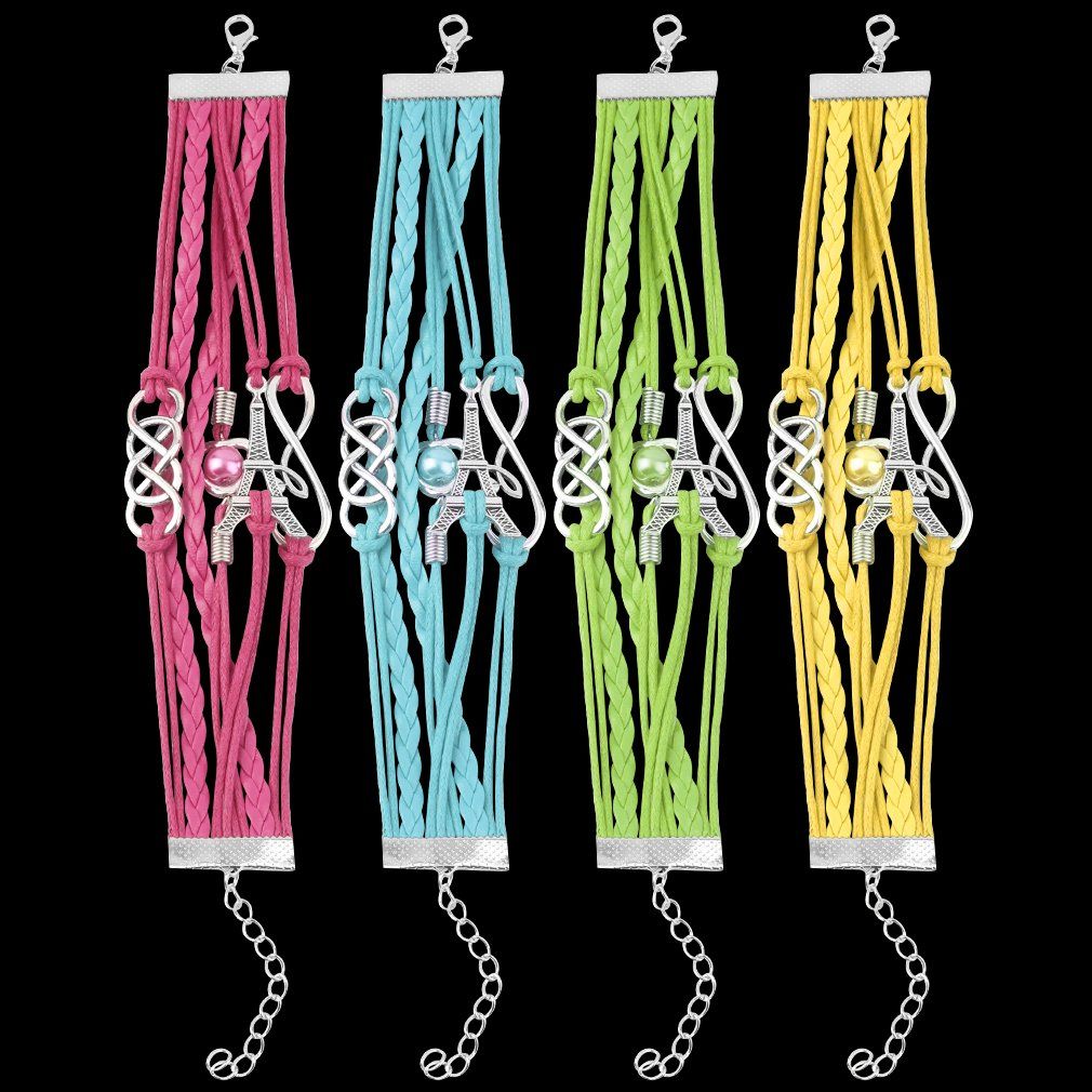 Vintage Eiffel Tower Cuff Friendship Bracelet Multilayer PU Leather Bangle-multicolor