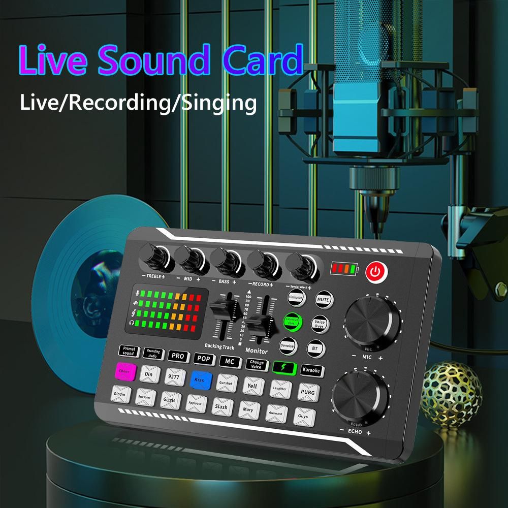Suspension Microphone Kit Professional Sound Card & Microphone & Mic Arm Bracket Set F998 Live Soundcard BM800 Condenser Microphone Shock Proof Holder Windshield Pop Filter Boom Arm for Studio Recording Live Video Broadcastin