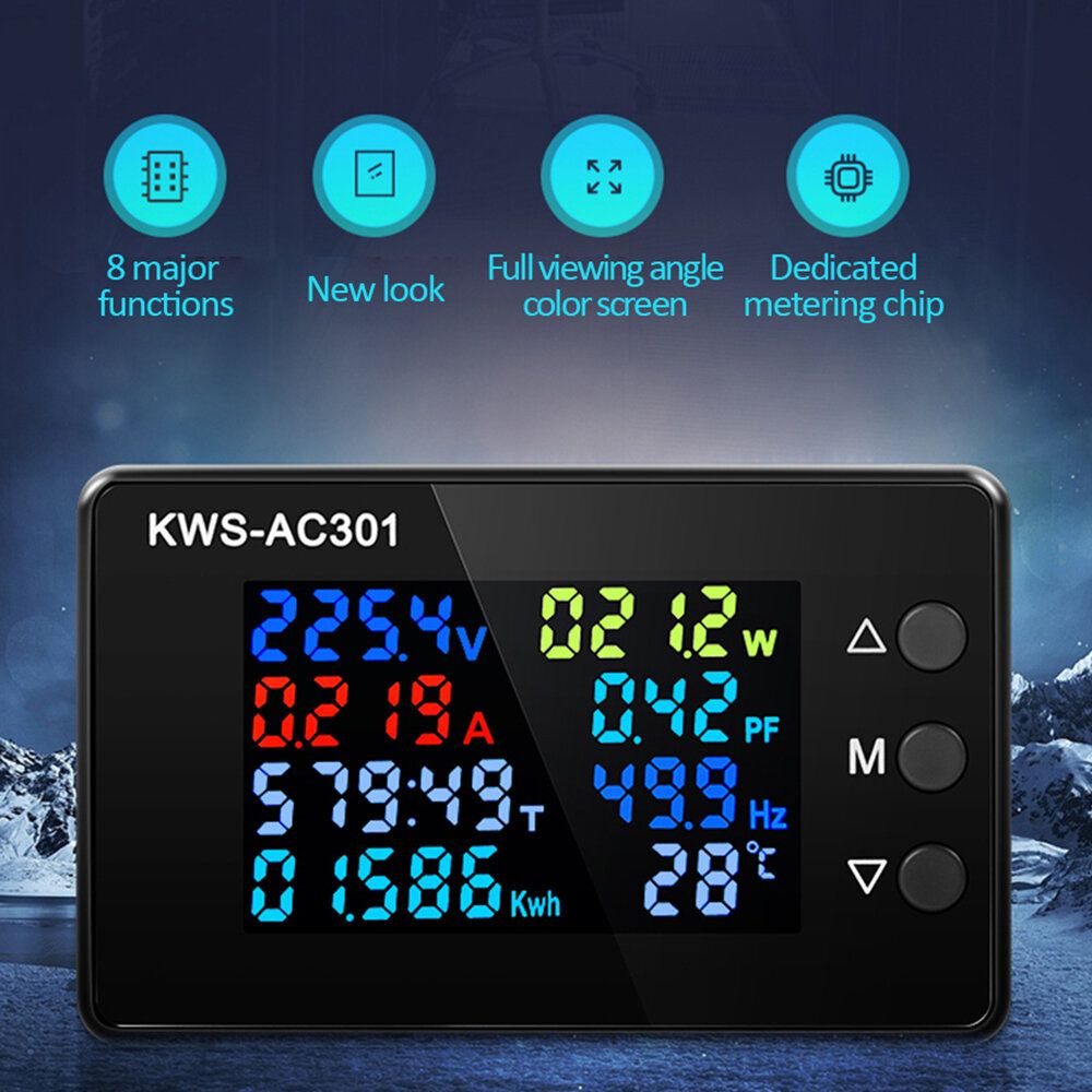 8 In1 Digital Voltmeter Ammeter KWS-AC301 AC 50-300V Power