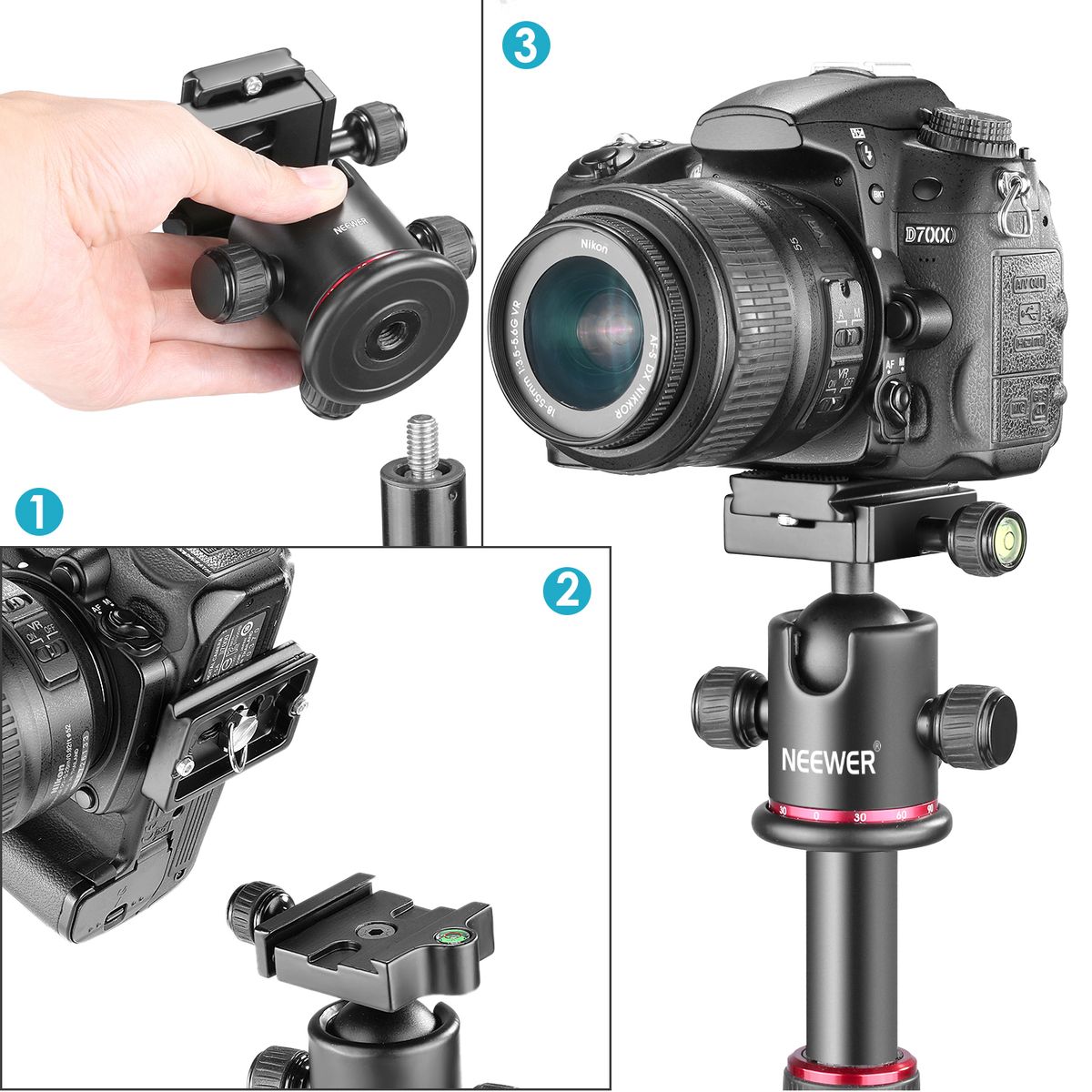 Professional Metal 360 Degree Rotating Panoramic Ball Head With 1/4 Inch Quick Release Plate And Bubble Level,up To 17.6pounds/8kilograms,for Tripod,Monopod,Slider,DSLR Camera,Camcorder
