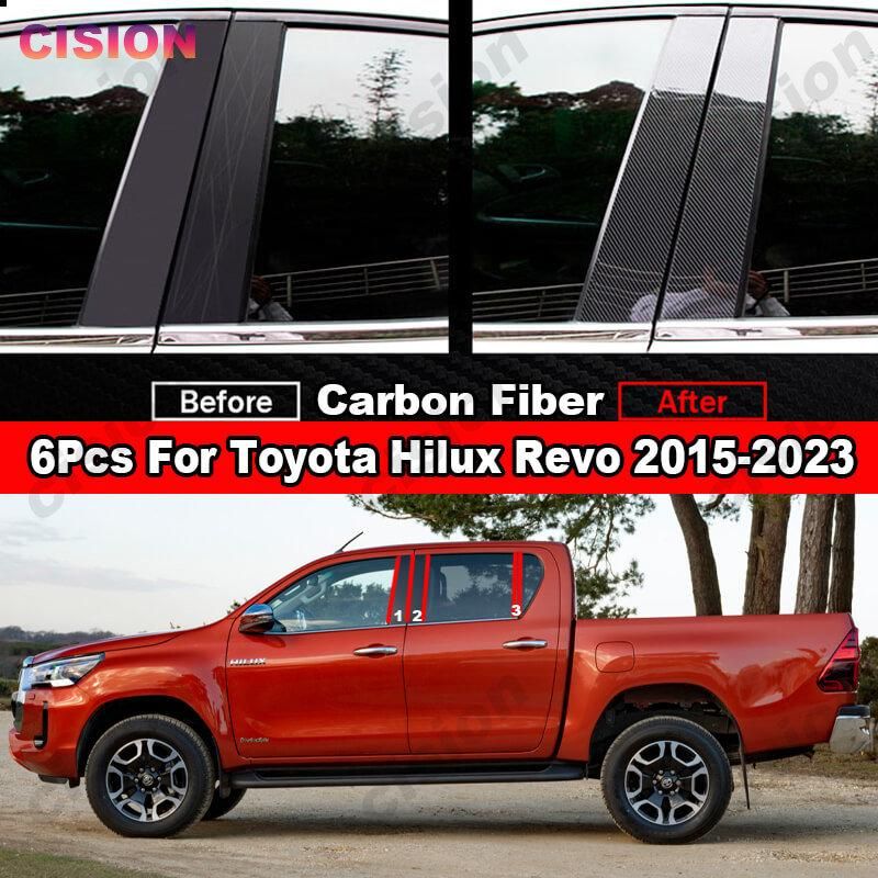 Glossy BlaWindow Door Column B C Pillar Post Cover Trim For Toyota Hilux Revo 2015-2023 Carbon Fiber Mirror Effect PC Sticker