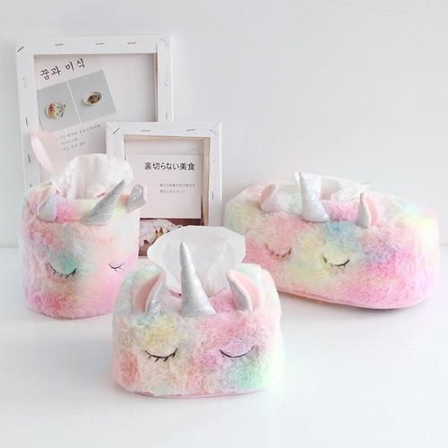 3 Pcs Creative Unicorn Towel Set Tissue Box Bedroom Desktop Decoration Girl Heart Tissue Set I Pink Pink Plush Home Towel Set