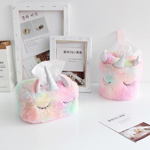 3 Pcs Creative Unicorn Towel Set Tissue Box Bedroom Desktop Decoration Girl Heart Tissue Set I Pink Pink Plush Home Towel Set