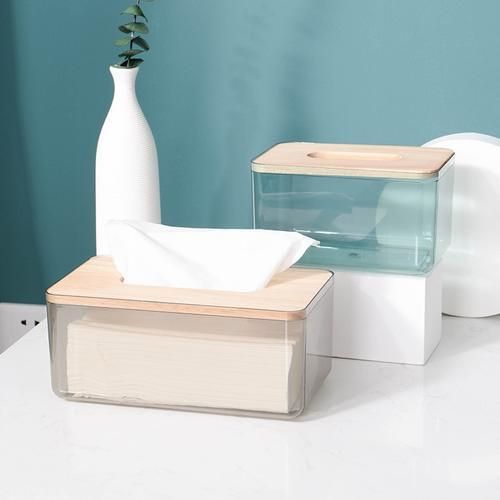 Nordic Minimalist Creative Wood Cover Plastic Tissue Box Holder Kitchen Storage Box Office Home Organizer Table Tissue Box