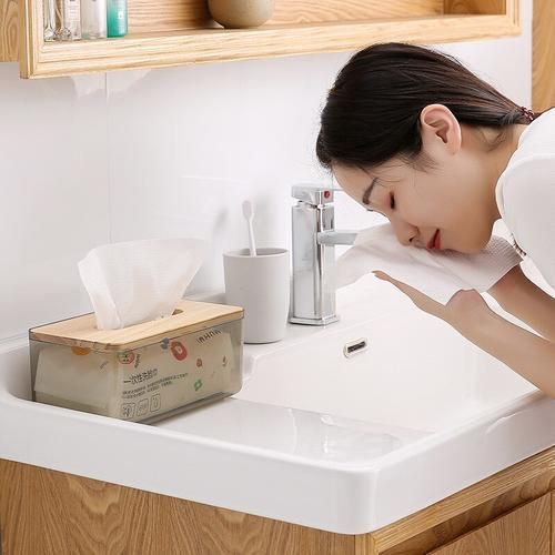 Nordic Minimalist Creative Wood Cover Plastic Tissue Box Holder Kitchen Storage Box Office Home Organizer Table Tissue Box