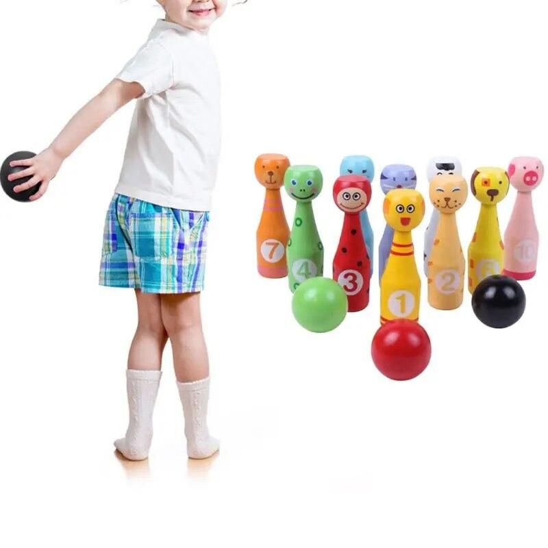 13pcs/set Wooden Bowling Set 10 Pins 3 Ball Animal Bowling Game for Children Drop Shipping