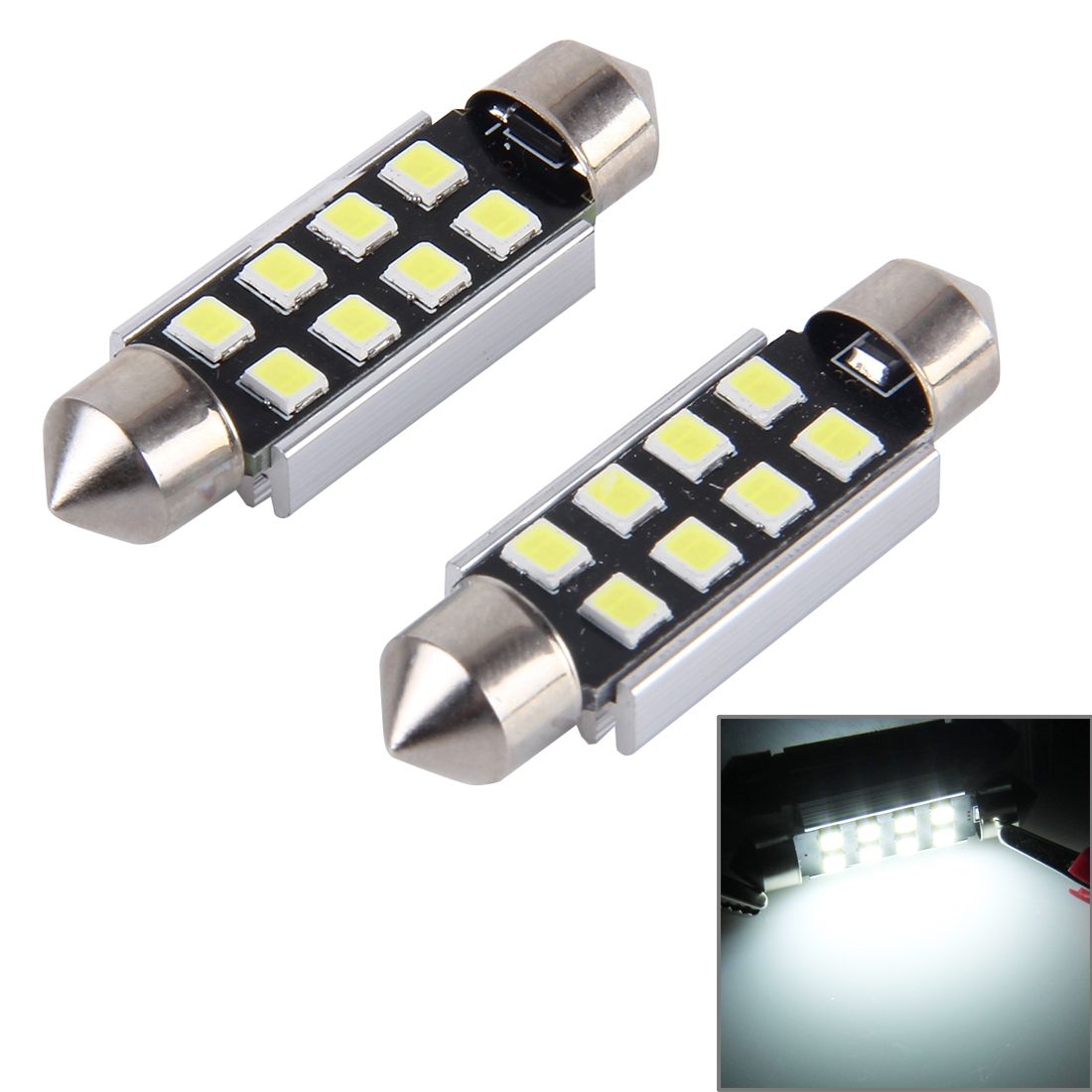 2 PCS 39mm 3W 300LM 8 LED 3528 SMD Car Reading Lamps