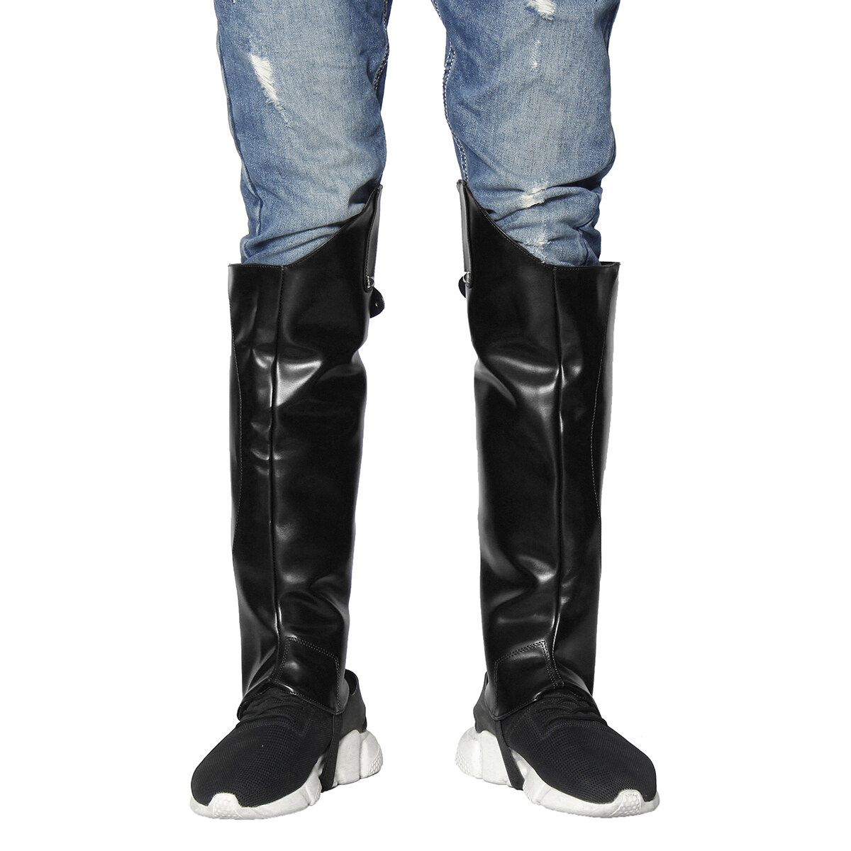 1 Pair Leather Gaiters Men Fashion Steampunk Vintage Riding Shoes Cosplay Black