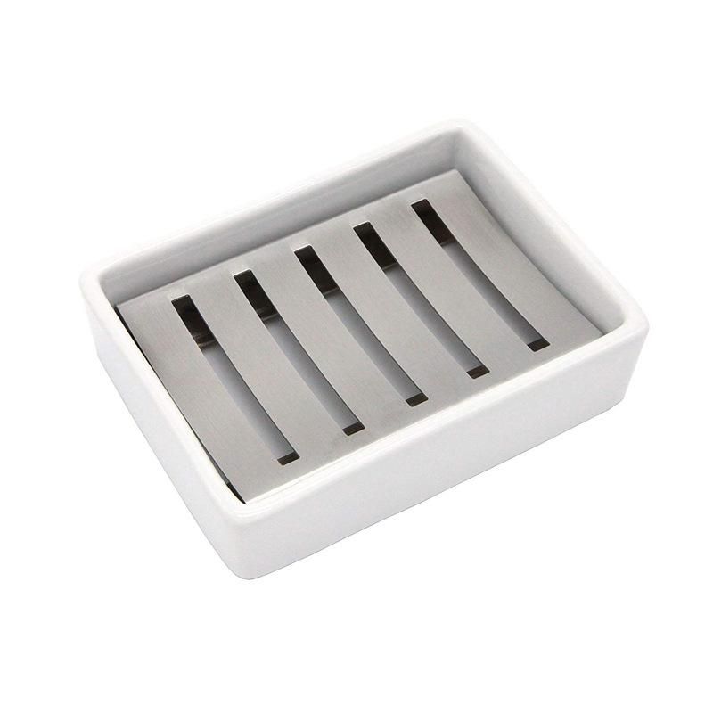 304 stainless steel soap dish drain water wash face soap box bathroom creative rectangular ceramic soap tray toilet