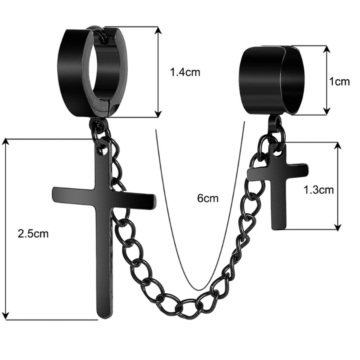 1Pc Punk Hip Hop Metal Chain Ear Cuff Creative Cross-Black