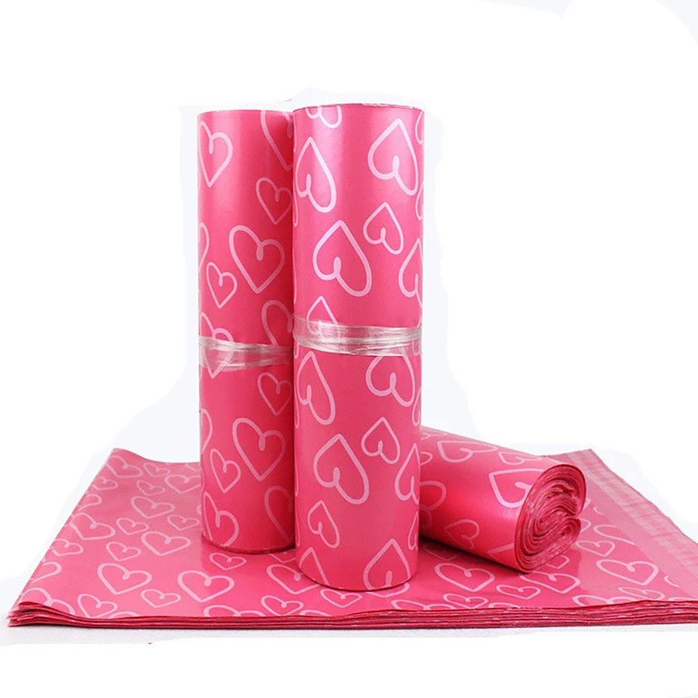 100Pcs/Lot Pink Heart Courier Packing Bags Thicken Storage