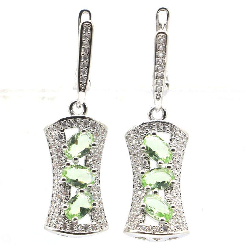 37x12mm Beautiful Created Green Tsavorite Garnet White CZ
