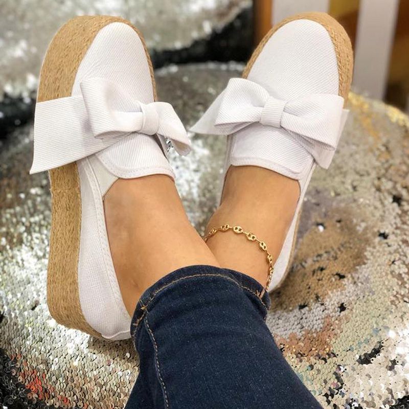 Women Bow Knot Slip On Canvas Casual Heighten Platform Shoes