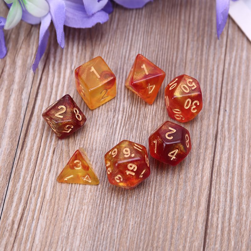 7pcs D20 Polyhedral Dice Glitter Double Colors 20 Sided For