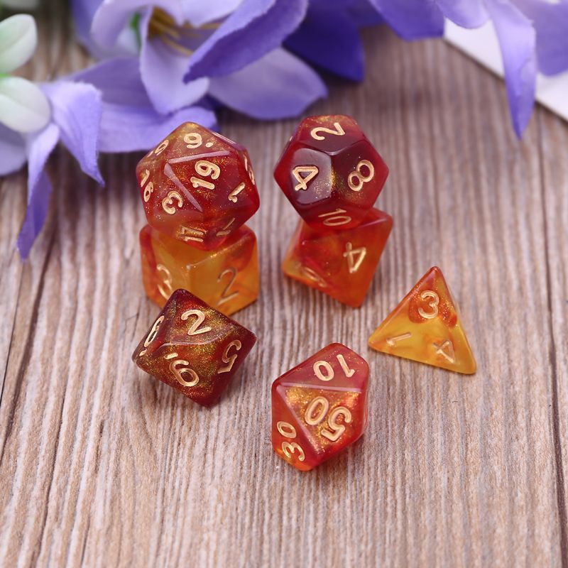 7pcs D20 Polyhedral Dice Glitter Double Colors 20 Sided For