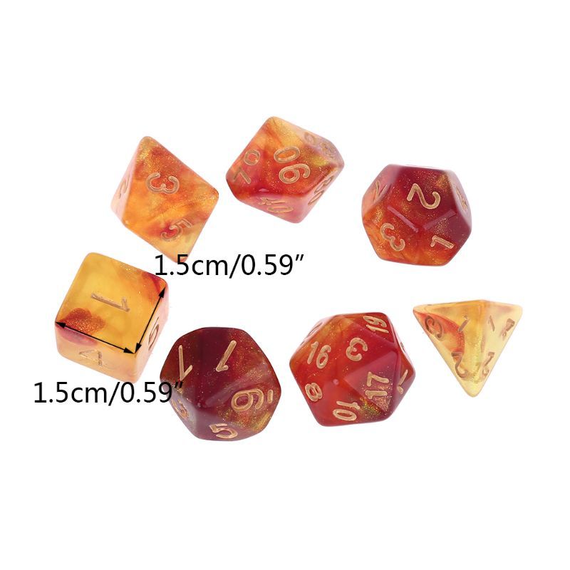 7pcs D20 Polyhedral Dice Glitter Double Colors 20 Sided For