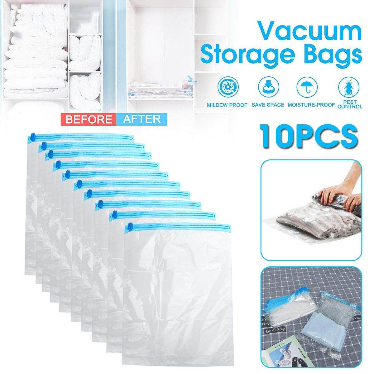 10PCS/Set Vacuum Compressed Bags Transparent Clothing Space Saving Bags Travel Home Sealed Compression Storage Bags Green