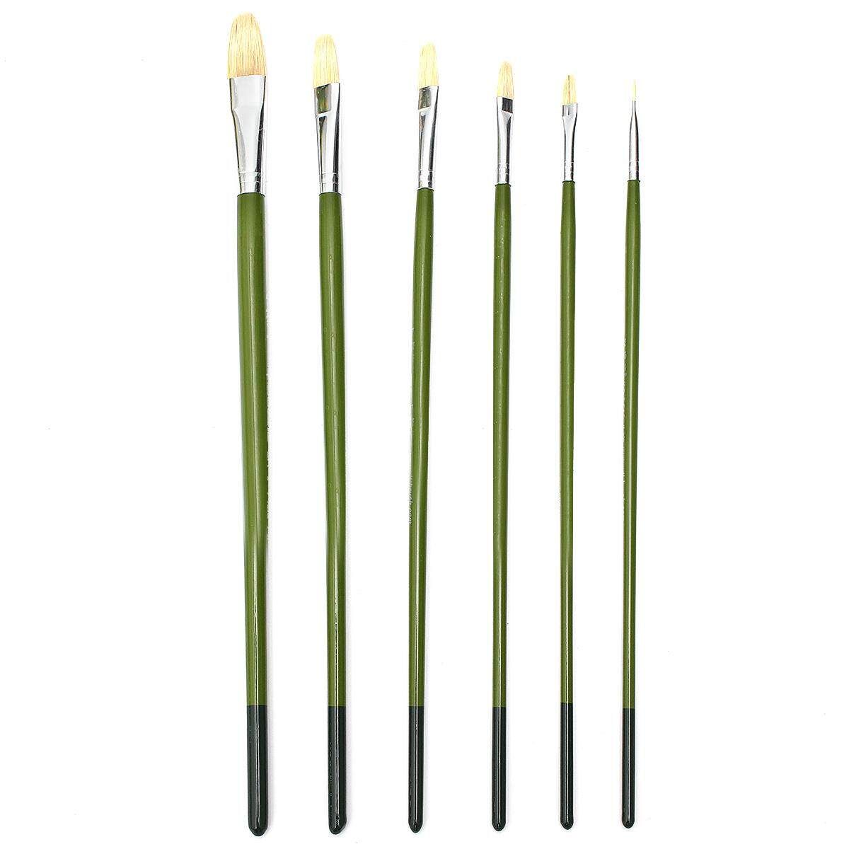 6X Bristle Hog Hair Artist Paint Brushes Green Birch HandleArt Brush Oil Paint