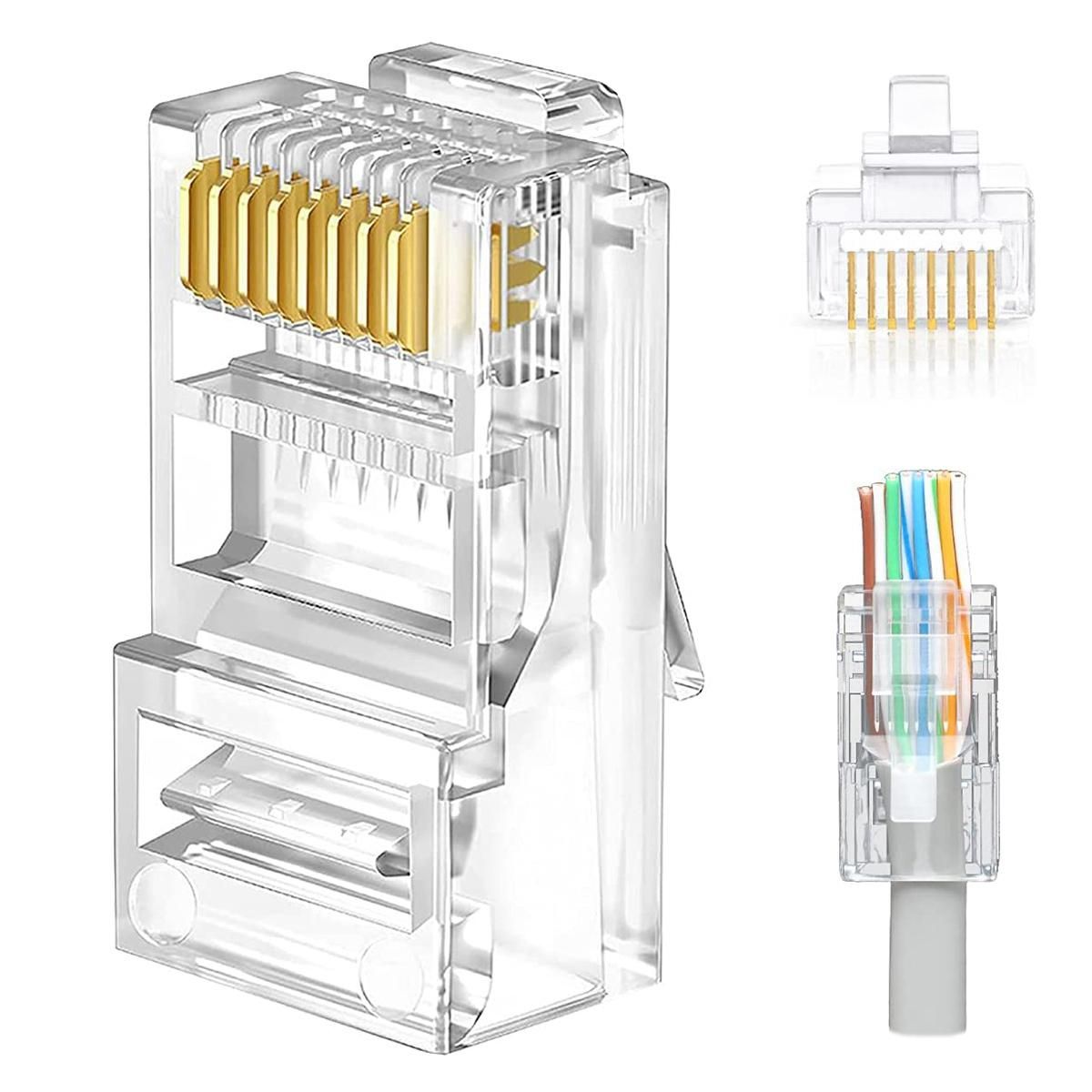 Cat6 / Cat5E RJ45 Pass Through Connector Bundle with Crimping Tool