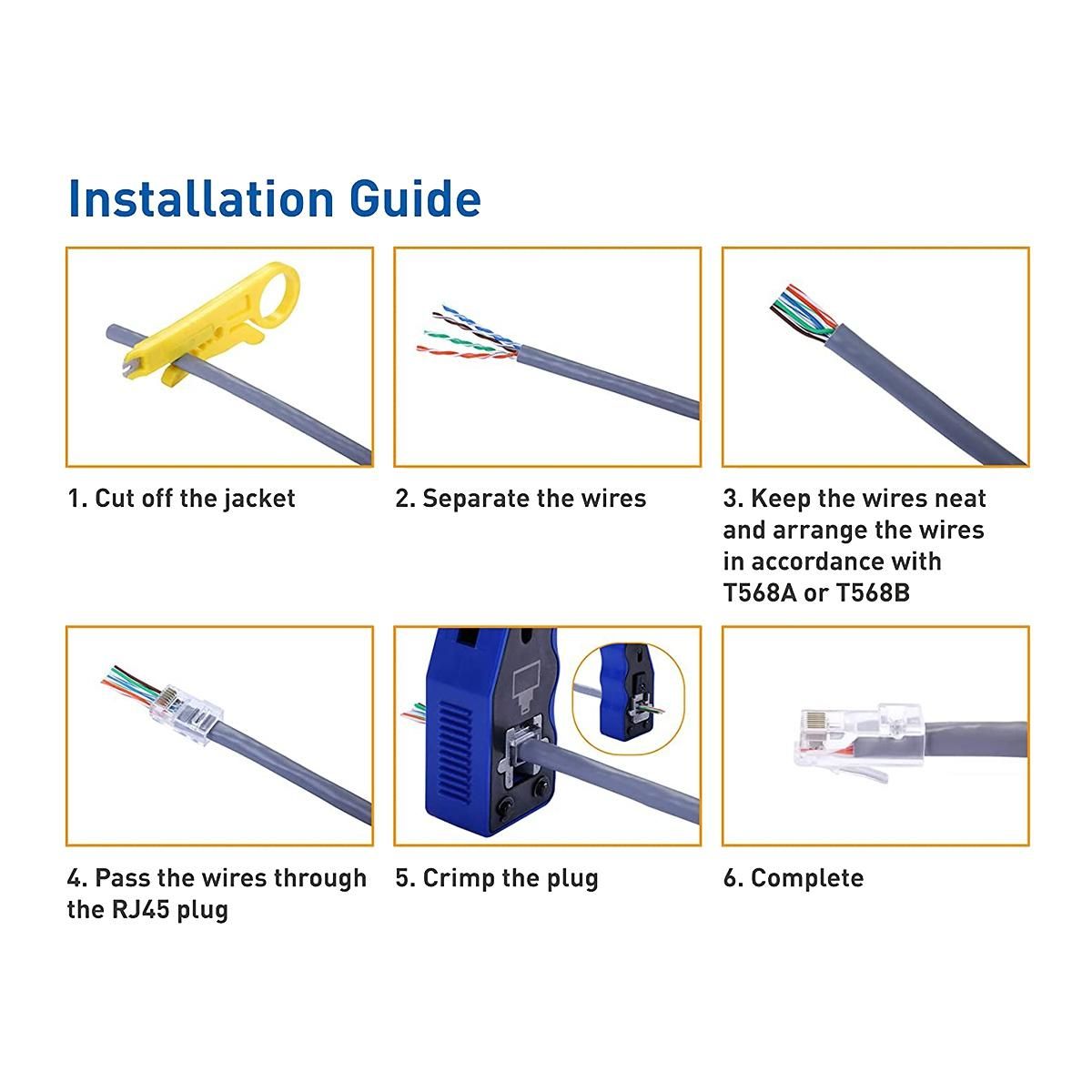 Cat6 / Cat5E RJ45 Pass Through Connector Bundle with Crimping Tool