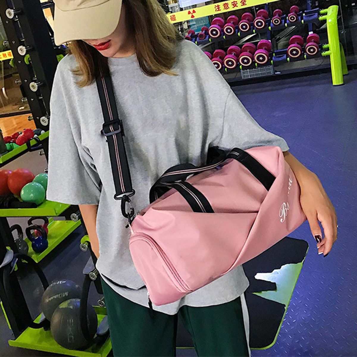 Gym Bag Short Distance Travel Luggage Handbag Pink