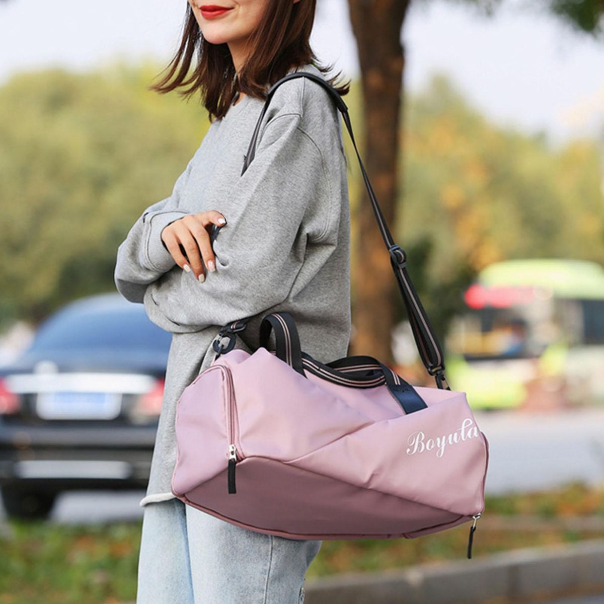 Gym Bag Short Distance Travel Luggage Handbag Pink